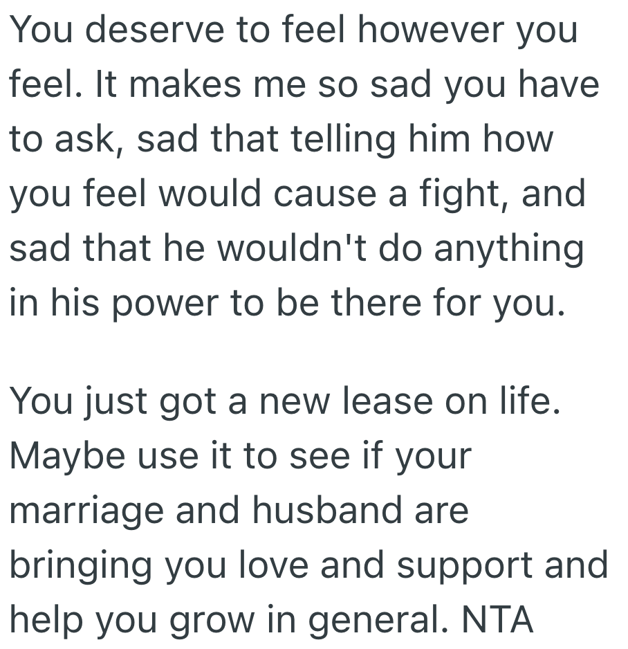 Screenshot 2025 07 14 at 1.08.50 PM Wife Had A Medical Scare And Needs Her Husbands Support, But He Bails And She Doesnt Know If She Should Express Her Disappointment